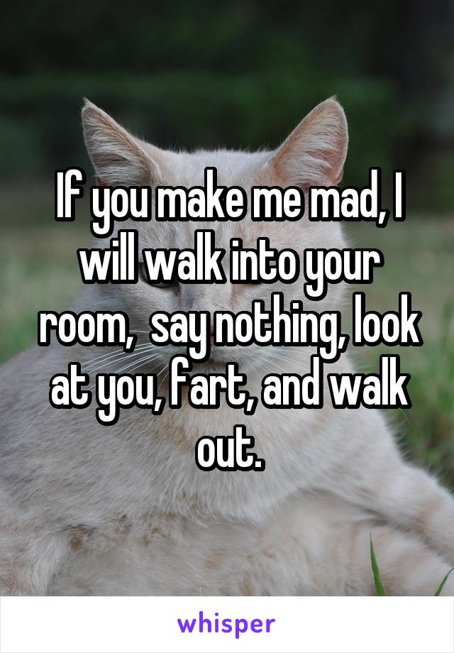 If you make me mad, I will walk into your room,  say nothing, look at you, fart, and walk out.