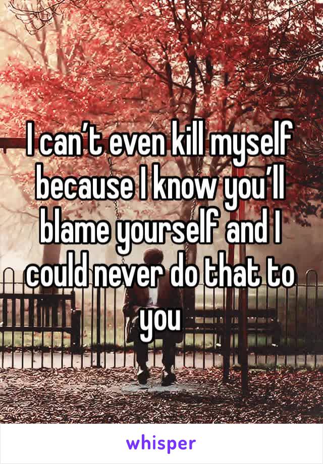 I can’t even kill myself because I know you’ll blame yourself and I could never do that to you