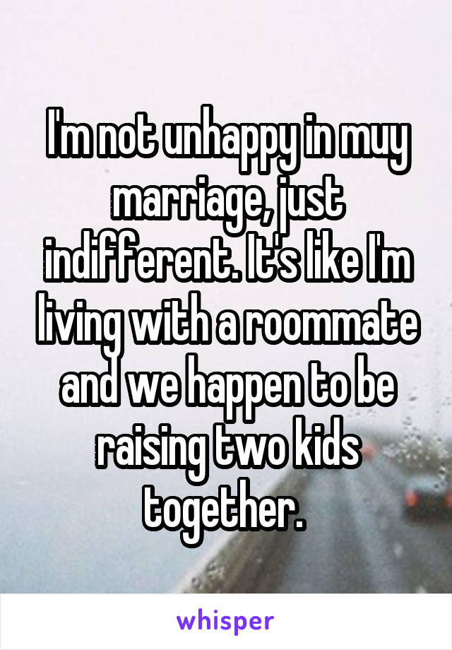 I'm not unhappy in muy marriage, just indifferent. It's like I'm living with a roommate and we happen to be raising two kids together. 