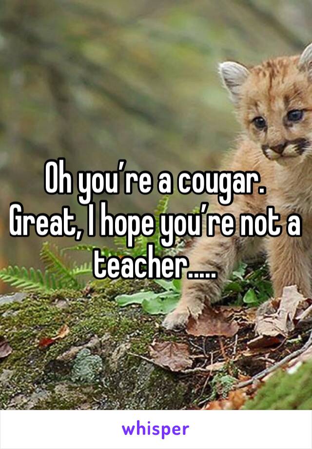 Oh you’re a cougar. Great, I hope you’re not a teacher..... 