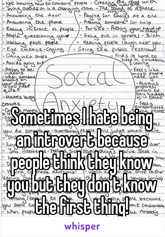 Sometimes I hate being an introvert because people think they know you but they don’t know the first thing!