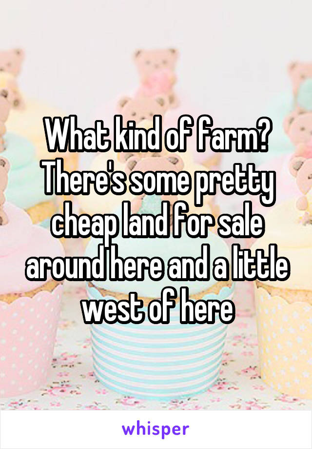 What kind of farm? There's some pretty cheap land for sale around here and a little west of here