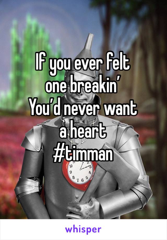 If you ever felt one breakin’
You’d never want a heart
#timman 