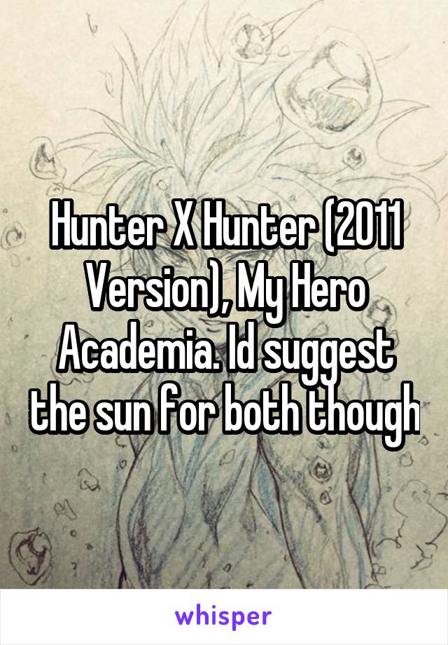 Hunter X Hunter (2011 Version), My Hero Academia. Id suggest the sun for both though