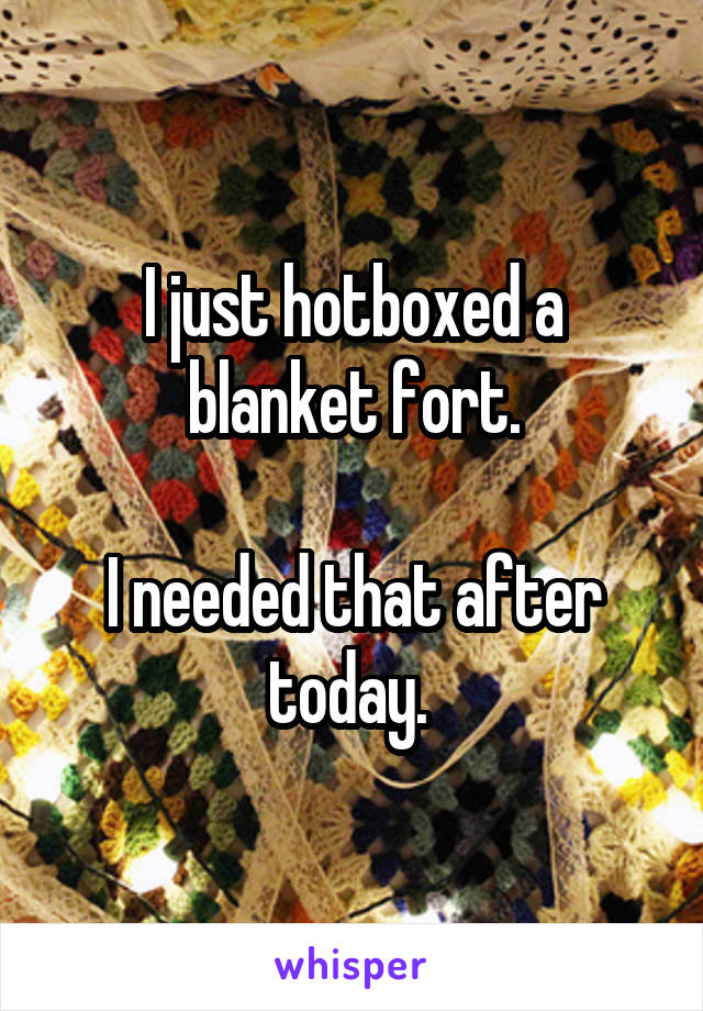 I just hotboxed a blanket fort.

I needed that after today. 