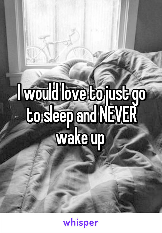 I would love to just go to sleep and NEVER wake up 