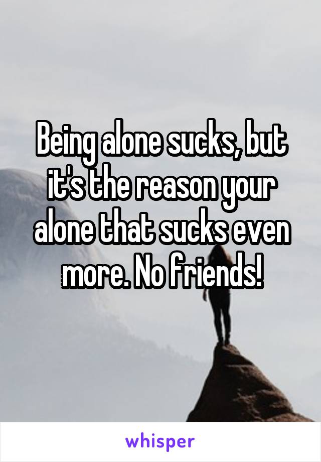 Being alone sucks, but it's the reason your alone that sucks even more. No friends!
