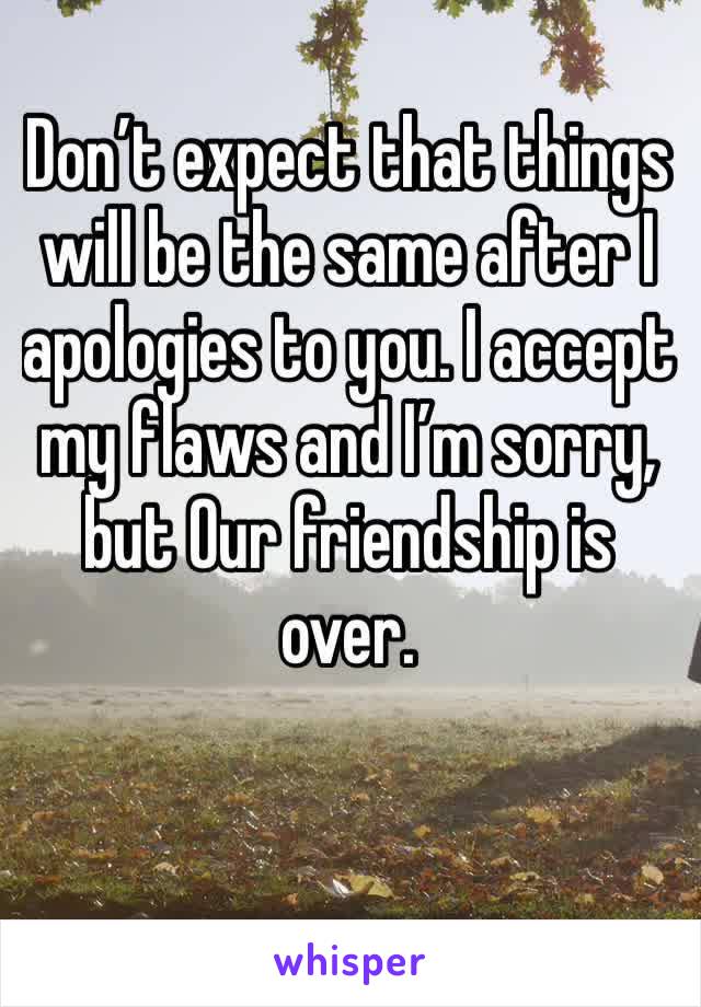 Don’t expect that things  will be the same after I apologies to you. I accept my flaws and I’m sorry, but Our friendship is over. 