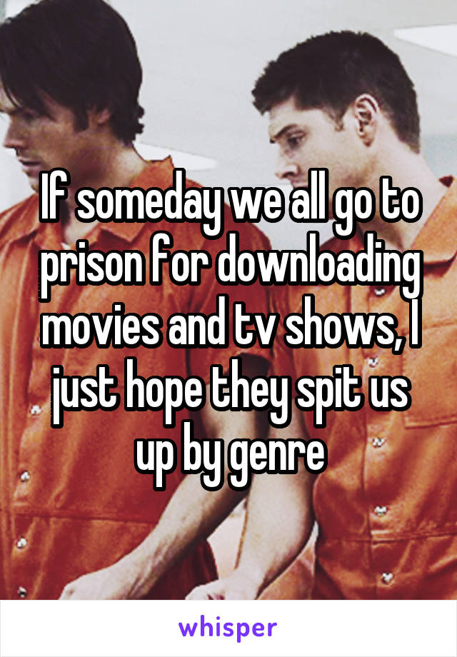 If someday we all go to prison for downloading movies and tv shows, I just hope they spit us up by genre
