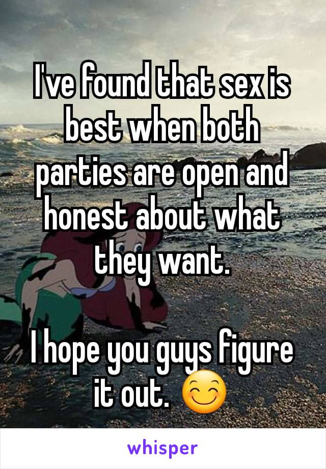 I've found that sex is best when both parties are open and honest about what they want.

I hope you guys figure it out. 😊