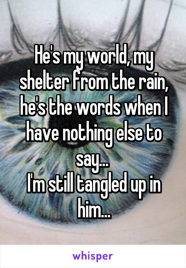 He's my world, my shelter from the rain, he's the words when I have nothing else to say... 
I'm still tangled up in him...