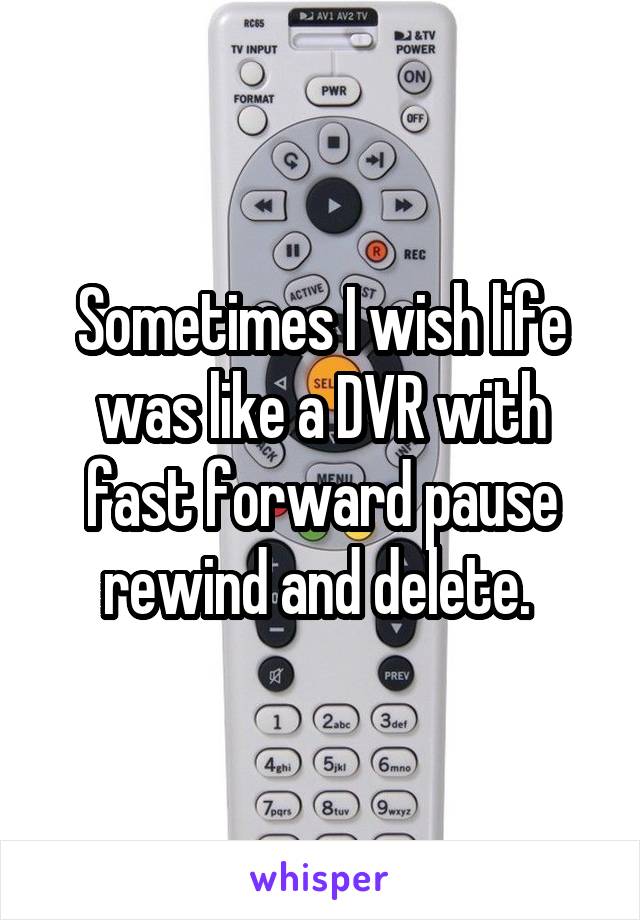 Sometimes I wish life was like a DVR with fast forward pause rewind and delete. 