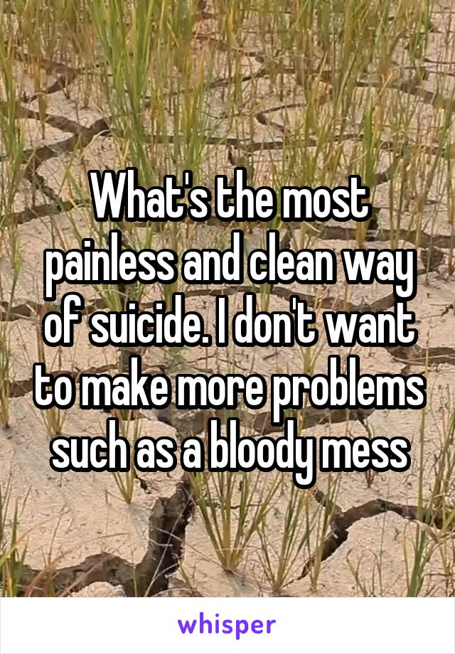 What's the most painless and clean way of suicide. I don't want to make more problems such as a bloody mess