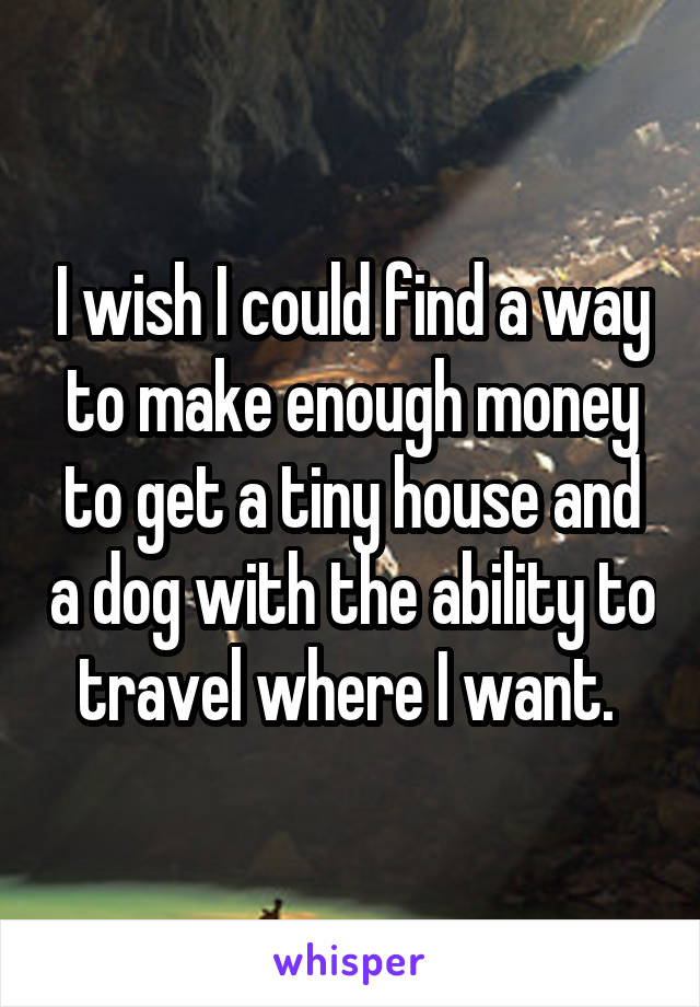 I wish I could find a way to make enough money to get a tiny house and a dog with the ability to travel where I want. 