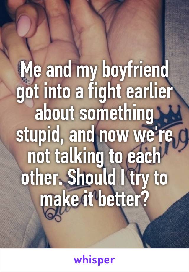 Me and my boyfriend got into a fight earlier about something stupid, and now we're not talking to each other. Should I try to make it better?