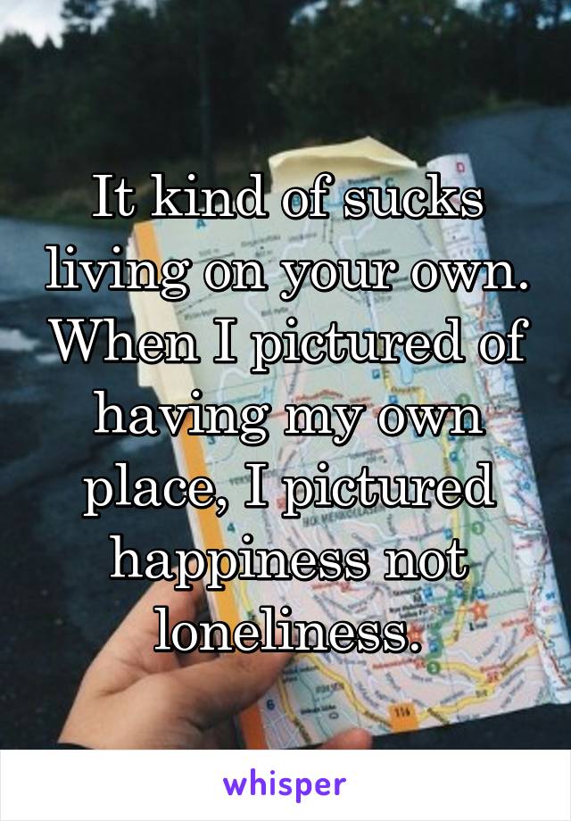 It kind of sucks living on your own. When I pictured of having my own place, I pictured happiness not loneliness.