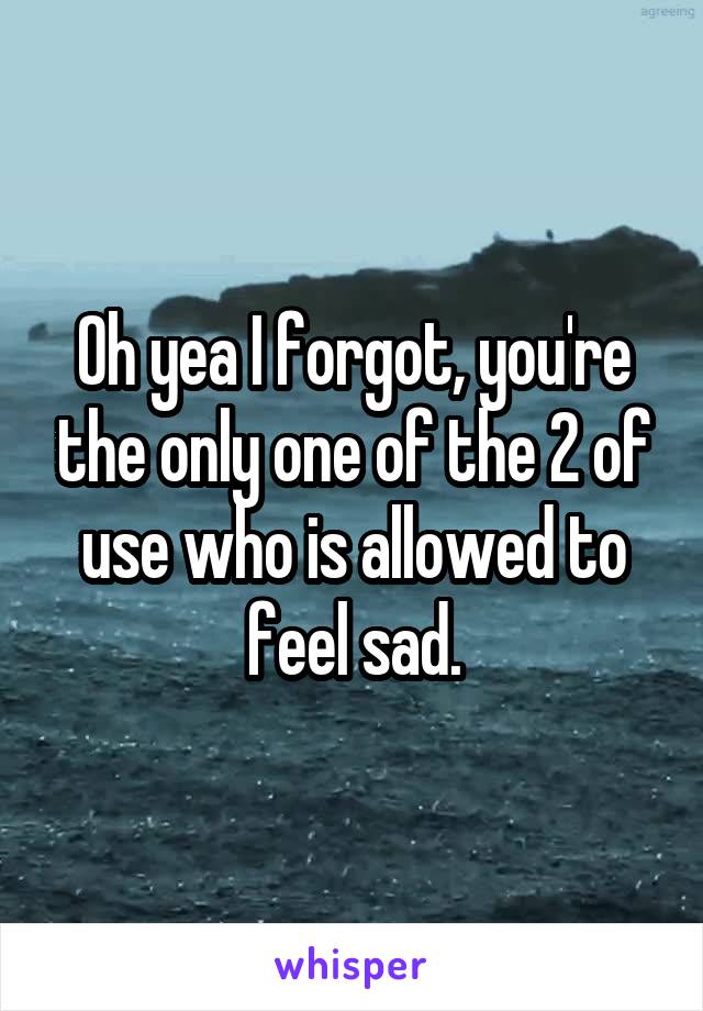 Oh yea I forgot, you're the only one of the 2 of use who is allowed to feel sad.
