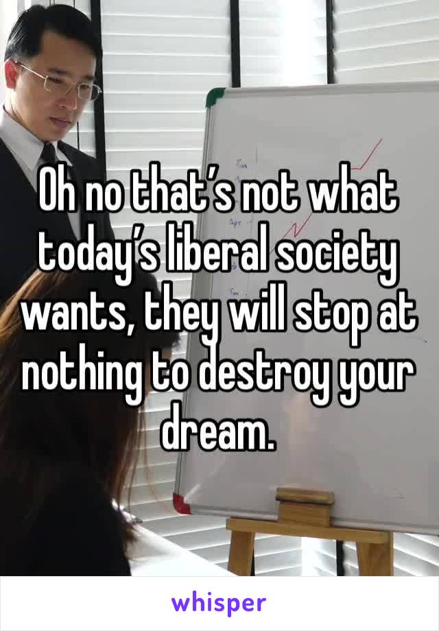 Oh no that’s not what today’s liberal society wants, they will stop at nothing to destroy your dream.