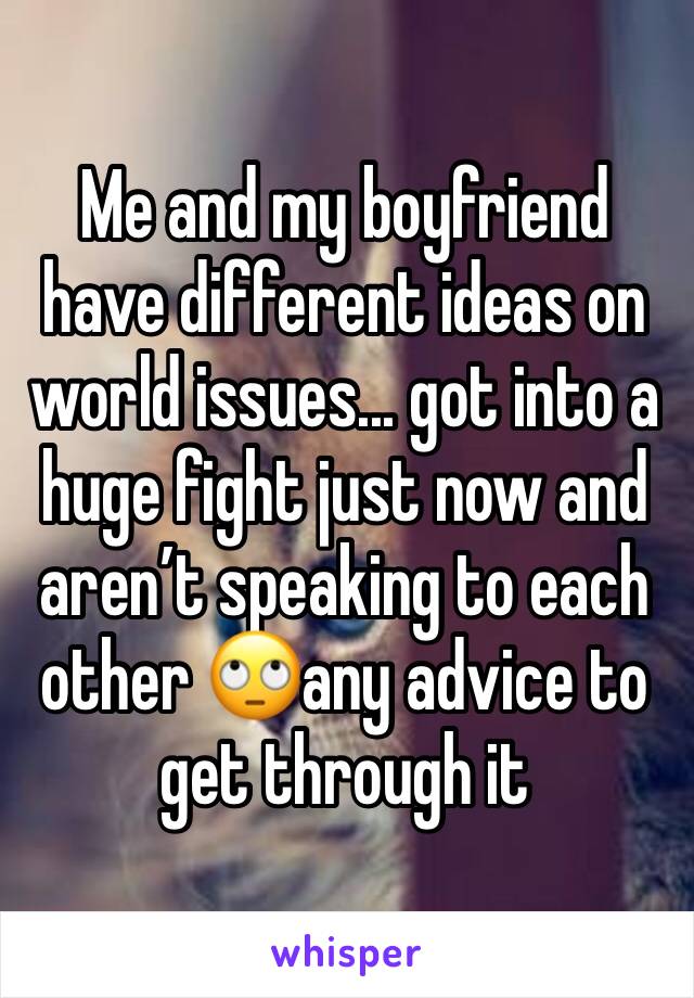 Me and my boyfriend have different ideas on world issues... got into a huge fight just now and aren’t speaking to each other 🙄any advice to get through it 