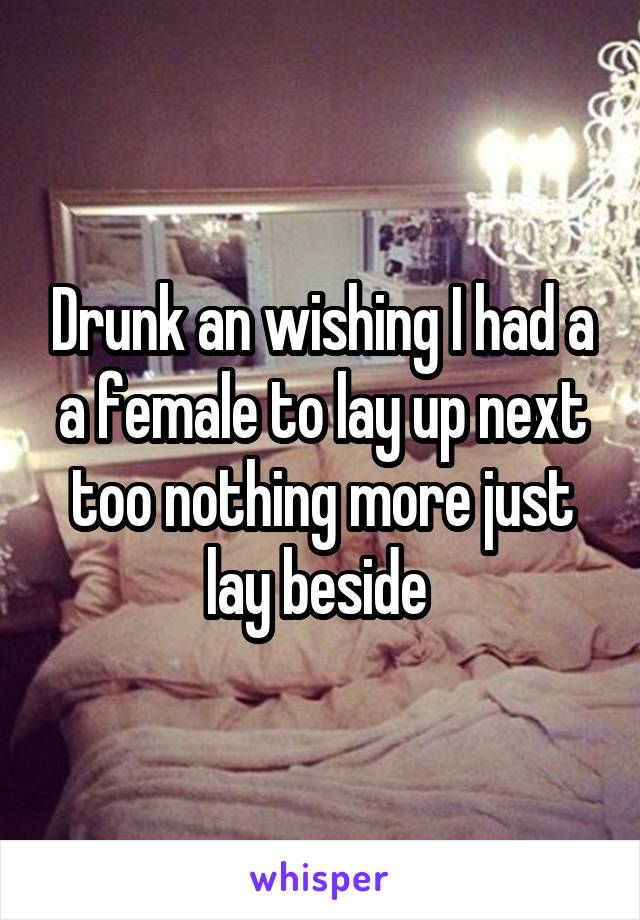 Drunk an wishing I had a a female to lay up next too nothing more just lay beside 
