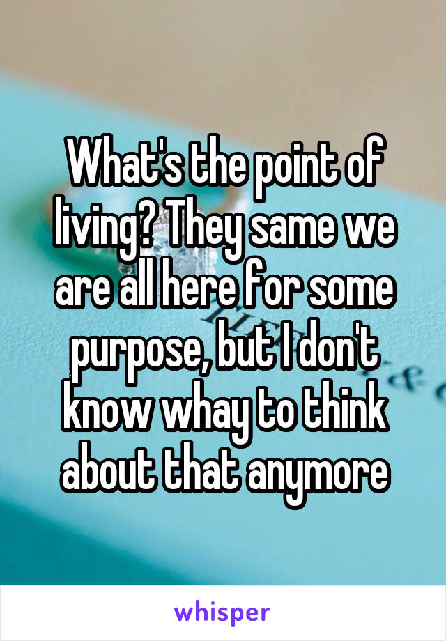 What's the point of living? They same we are all here for some purpose, but I don't know whay to think about that anymore