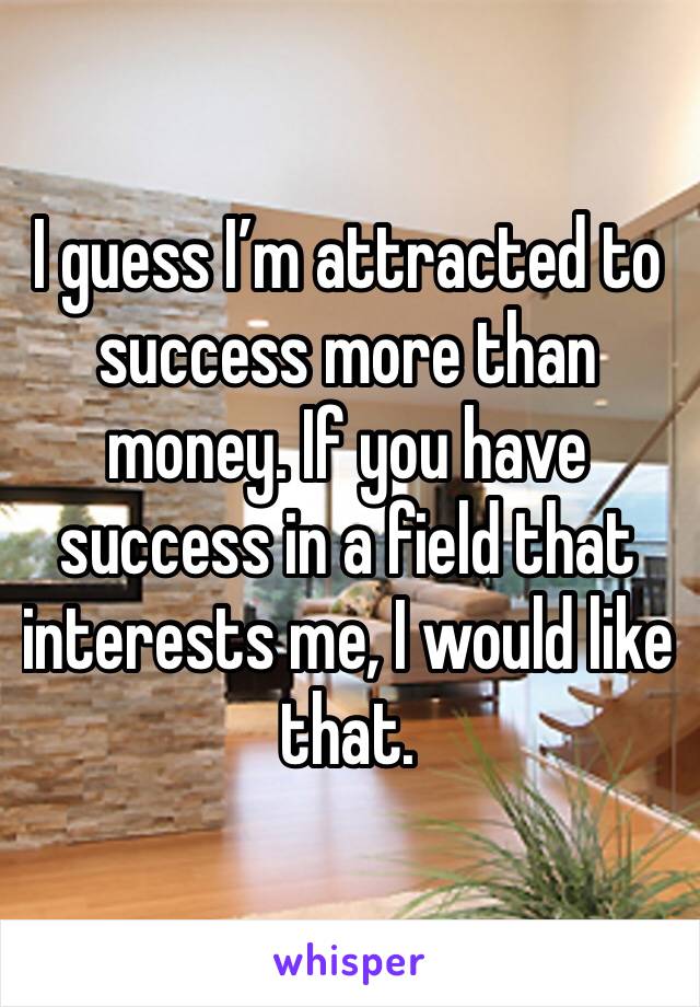 I guess I’m attracted to success more than money. If you have success in a field that interests me, I would like that. 
