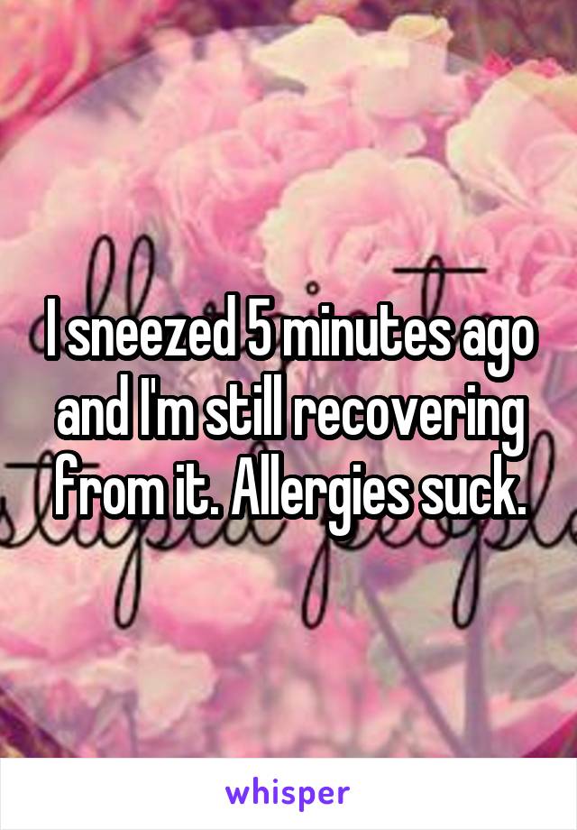 I sneezed 5 minutes ago and I'm still recovering from it. Allergies suck.