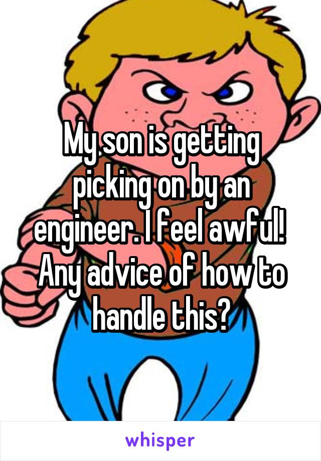 My son is getting picking on by an engineer. I feel awful!  Any advice of how to handle this?