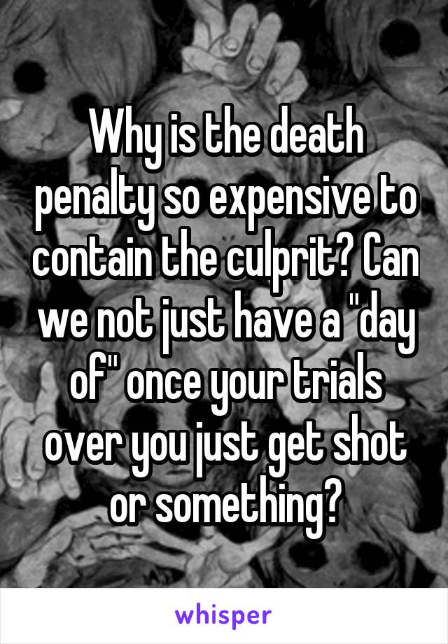 Why is the death penalty so expensive to contain the culprit? Can we not just have a "day of" once your trials over you just get shot or something?