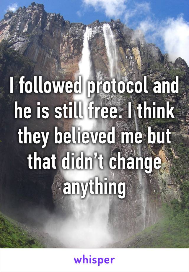 I followed protocol and he is still free. I think they believed me but that didn’t change anything 