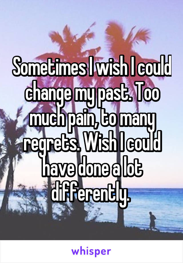 Sometimes I wish I could change my past. Too much pain, to many regrets. Wish I could have done a lot differently. 