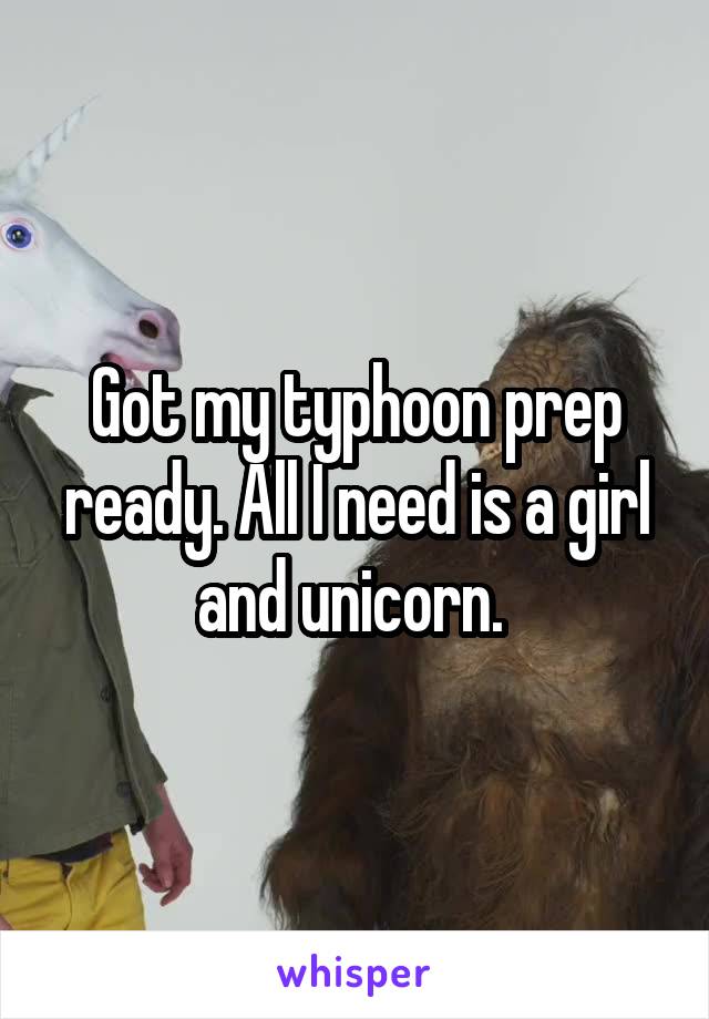 Got my typhoon prep ready. All I need is a girl and unicorn. 