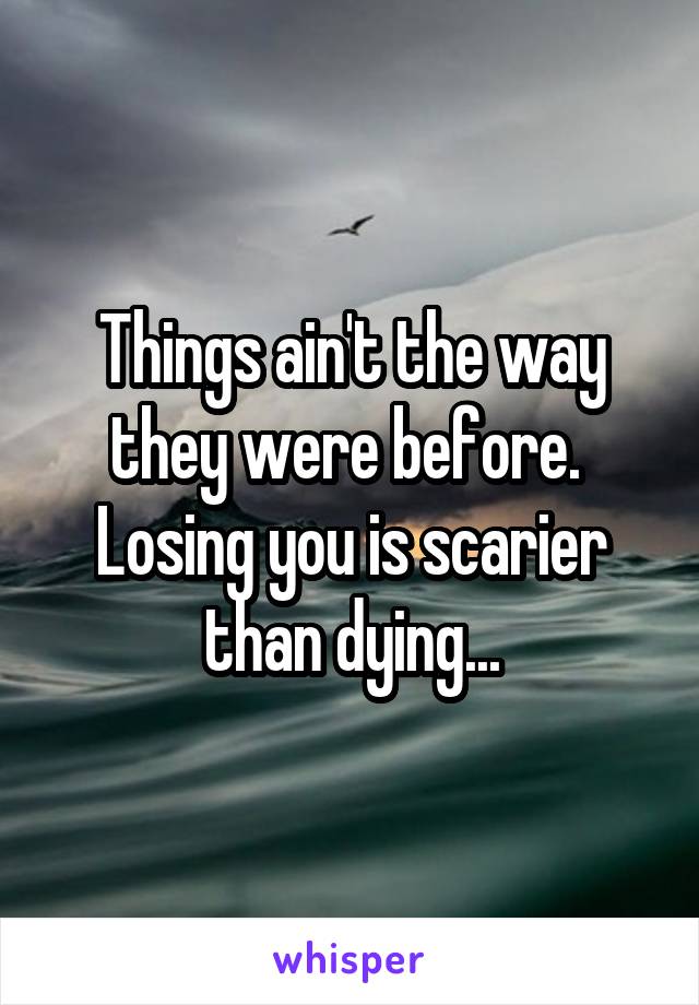 Things ain't the way they were before. 
Losing you is scarier than dying...