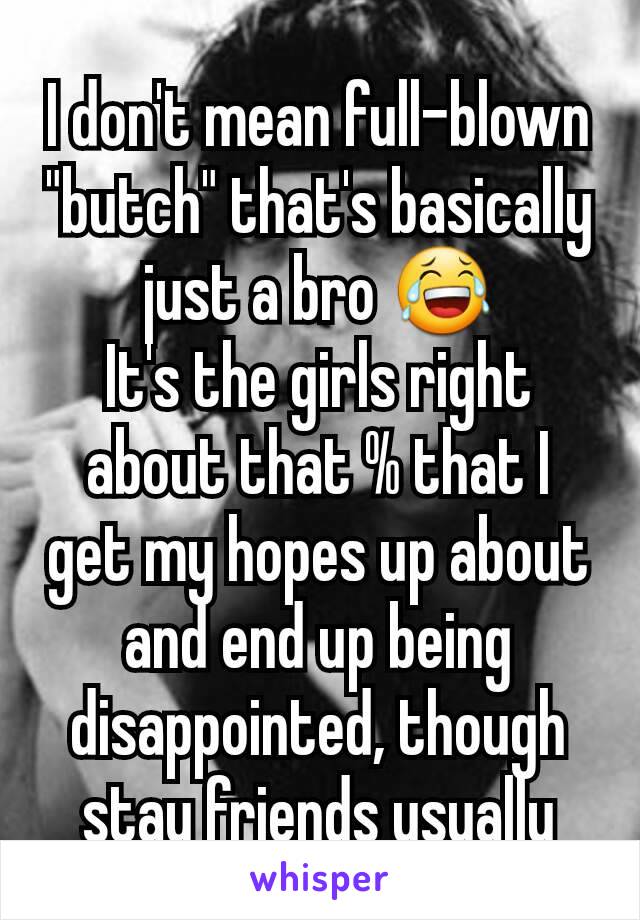 I don't mean full-blown "butch" that's basically just a bro 😂
It's the girls right about that % that I get my hopes up about and end up being disappointed, though stay friends usually