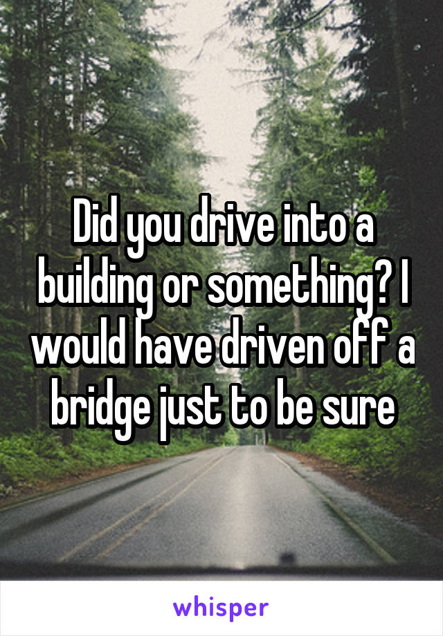 Did you drive into a building or something? I would have driven off a bridge just to be sure