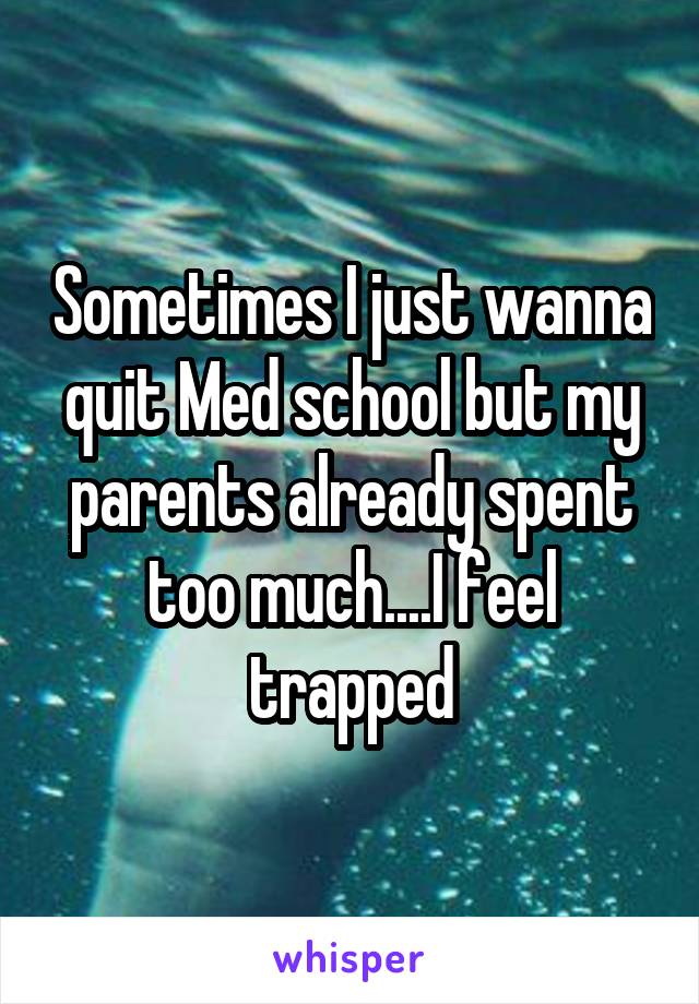 Sometimes I just wanna quit Med school but my parents already spent too much....I feel trapped
