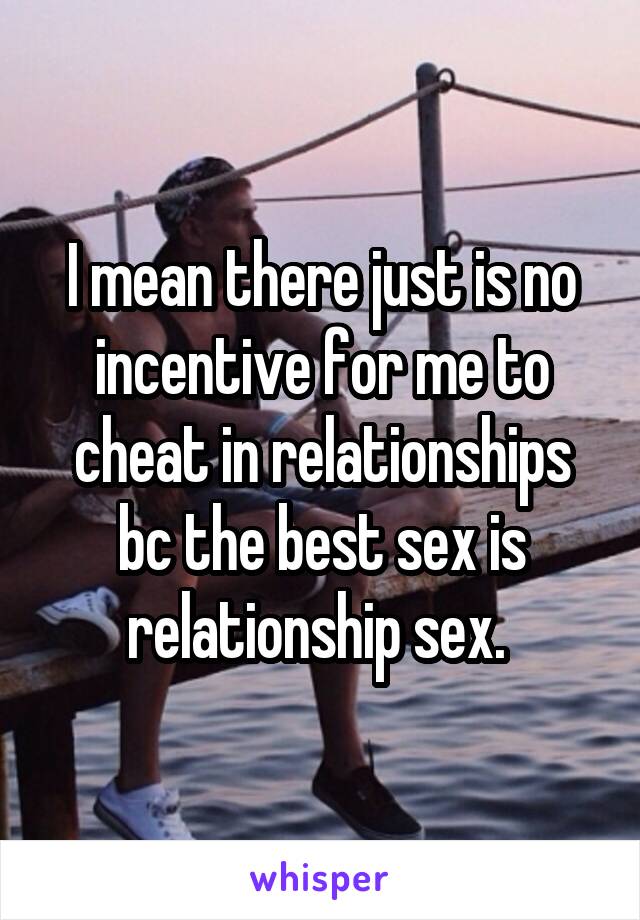 I mean there just is no incentive for me to cheat in relationships bc the best sex is relationship sex. 