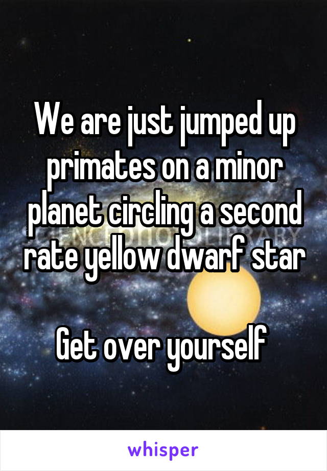 We are just jumped up primates on a minor planet circling a second rate yellow dwarf star 
Get over yourself 