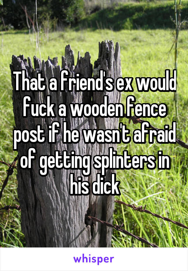 That a friend's ex would fuck a wooden fence post if he wasn't afraid of getting splinters in his dick