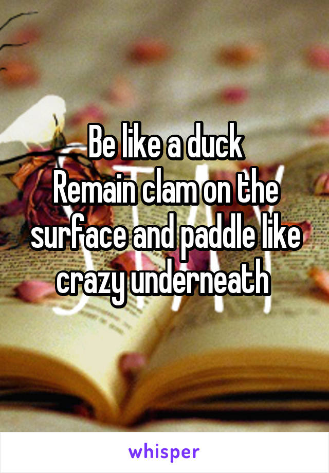  Be like a duck 
Remain clam on the surface and paddle like crazy underneath 
 