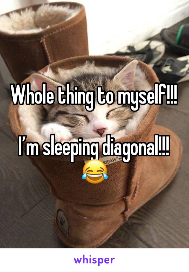 Whole thing to myself!!!

I’m sleeping diagonal!!!
😂 