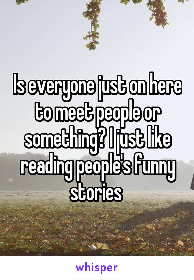 Is everyone just on here to meet people or something? I just like reading people's funny stories 
