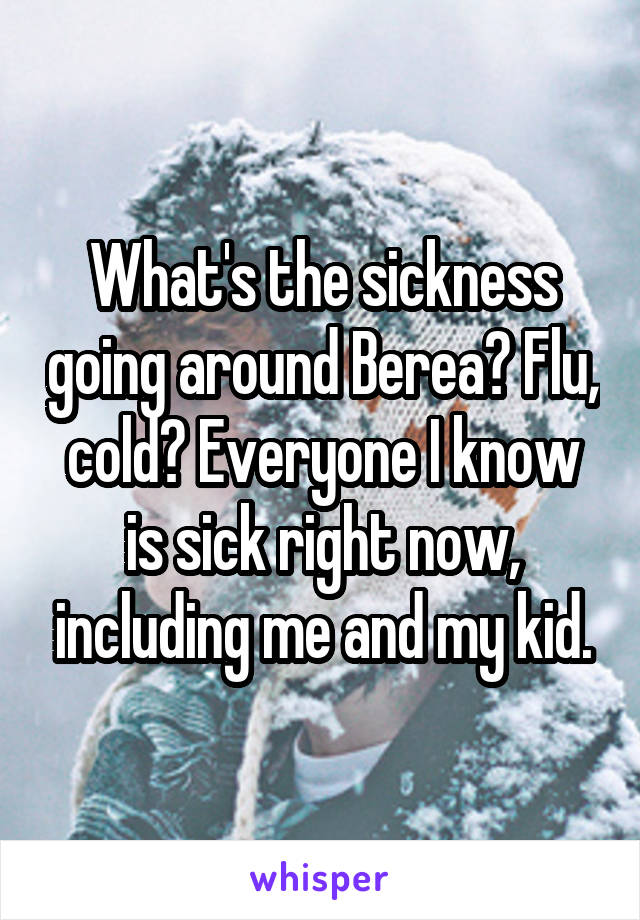What's the sickness going around Berea? Flu, cold? Everyone I know is sick right now, including me and my kid.