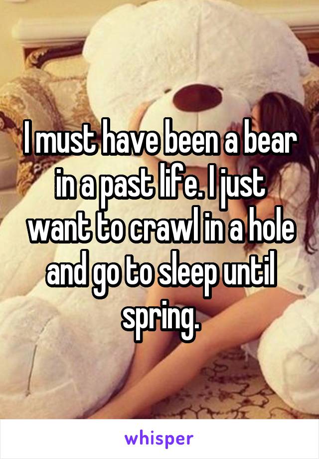 I must have been a bear in a past life. I just want to crawl in a hole and go to sleep until spring.