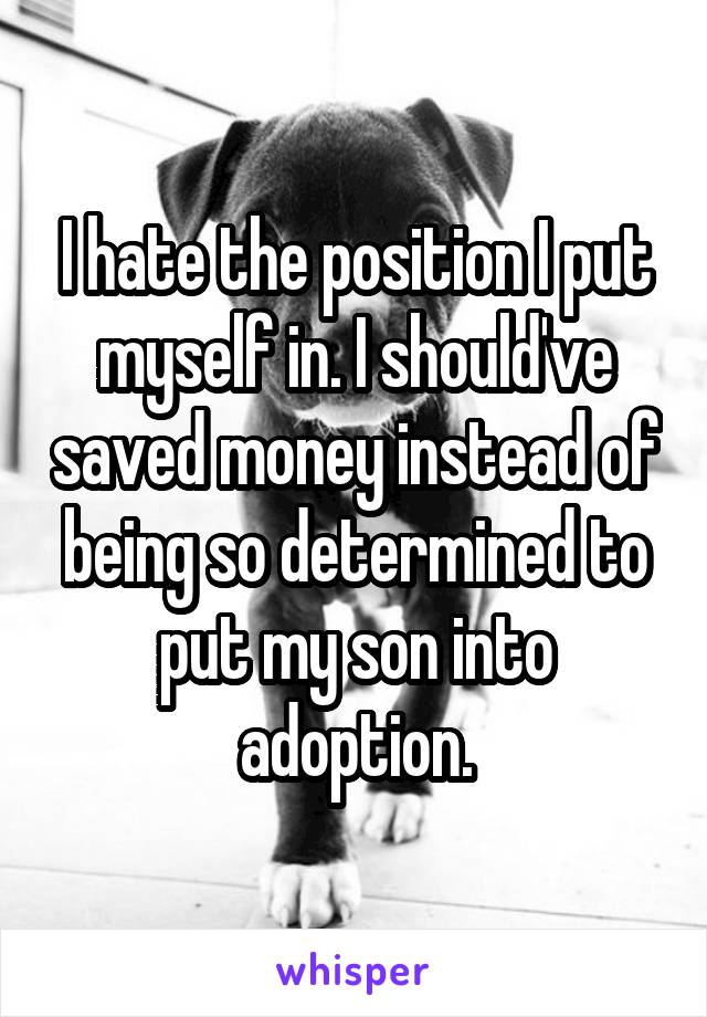 I hate the position I put myself in. I should've saved money instead of being so determined to put my son into adoption.