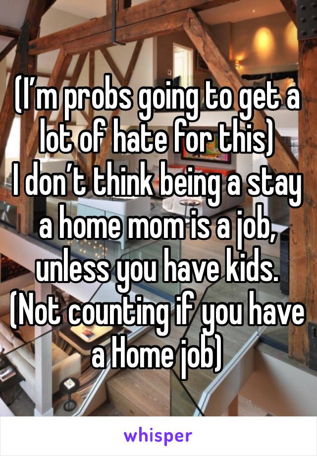 (I’m probs going to get a lot of hate for this) 
I don’t think being a stay a home mom is a job, unless you have kids. 
(Not counting if you have a Home job) 