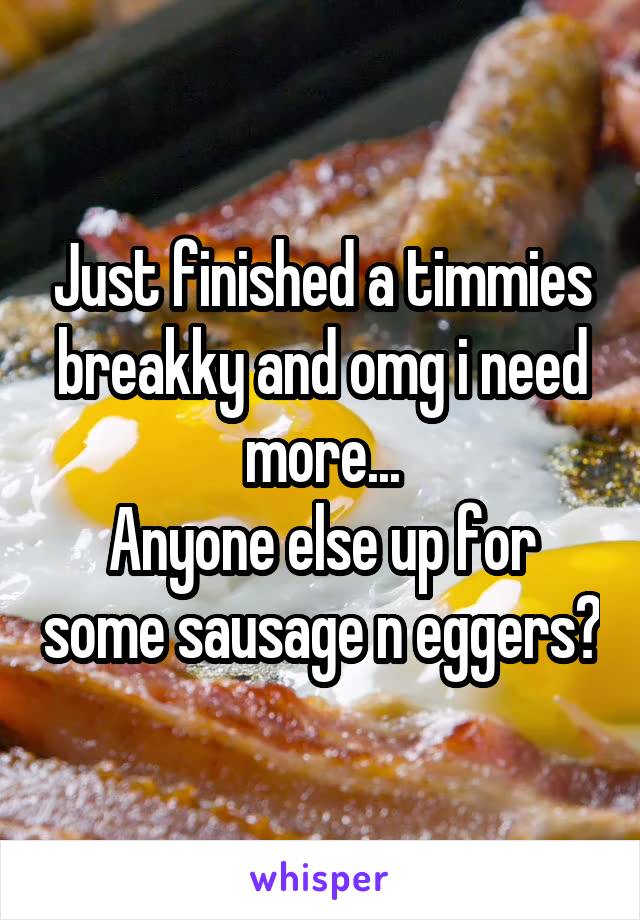Just finished a timmies breakky and omg i need more...
Anyone else up for some sausage n eggers?