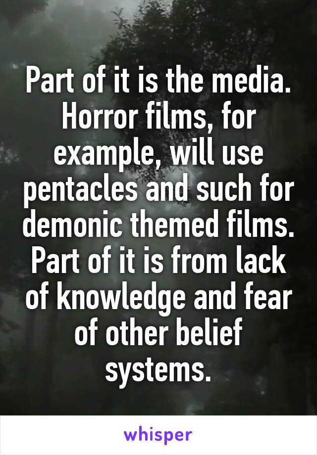 Part of it is the media. Horror films, for example, will use pentacles and such for demonic themed films. Part of it is from lack of knowledge and fear of other belief systems.