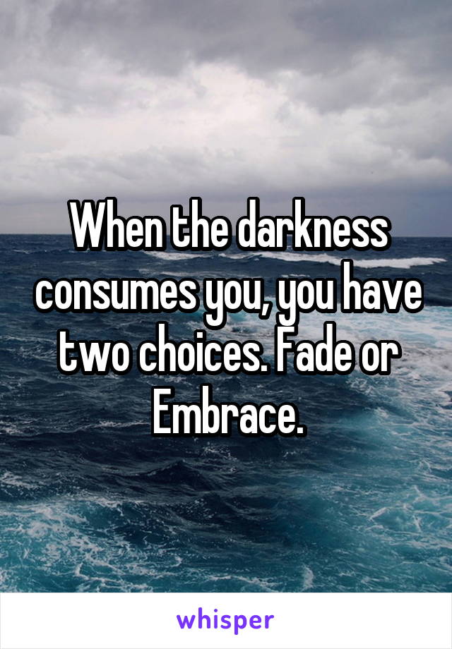 When the darkness consumes you, you have two choices. Fade or Embrace.