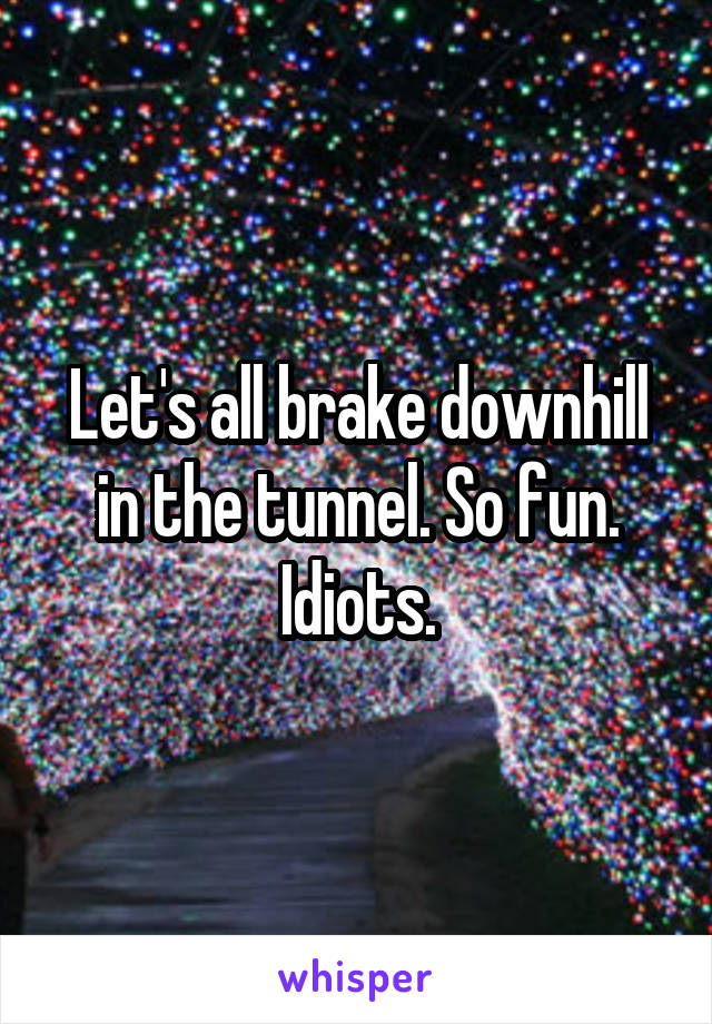 Let's all brake downhill in the tunnel. So fun. Idiots.